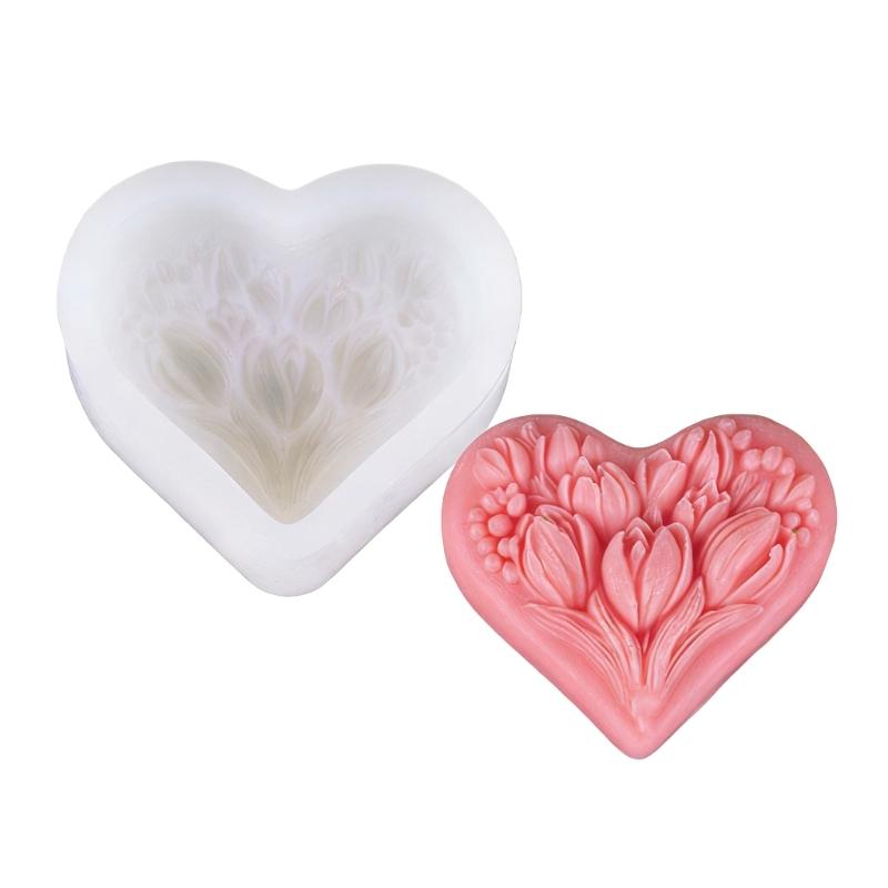 Silicone Heart Shape Molds Handmade Candle Moulds with Dried Flower and Glitters for Resin Crafts and Candle Creations