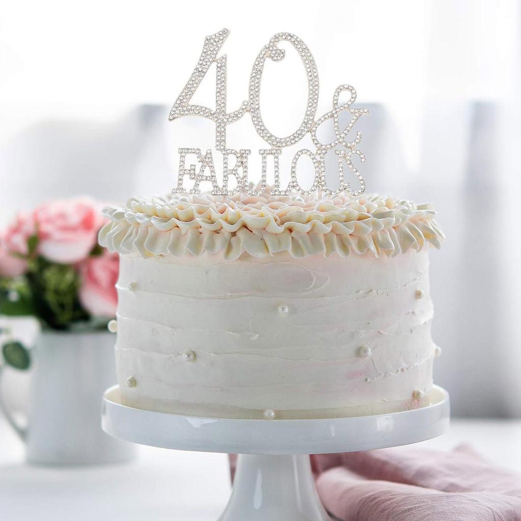 Bling Kristall Fabelhaft und 40 Geburtstagstortenaufsatz - Beste Erinnerung | 40. Party Dekorationen Silber