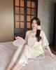New ice silk pajamas women's summer Chinese antique rose suit loungewear imitation silk satin jacquard can be worn outside