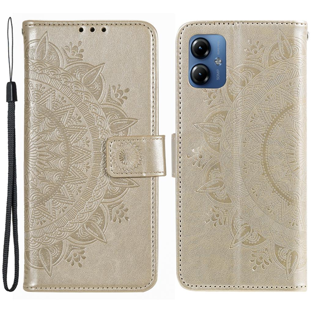 For Motorola Moto G54 5G Wallet PU Leather Phone Case Mandala Flower Imprinted Stand Cover with Strap