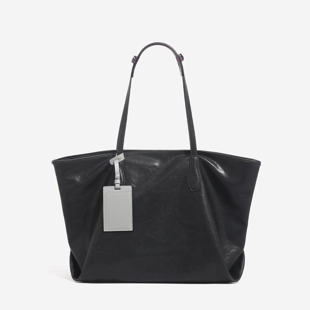 2024 Women's Black Soft Leather Tote Bag - Large Capacity, Versatile Korean Style, Perfect for Commute & Student Use