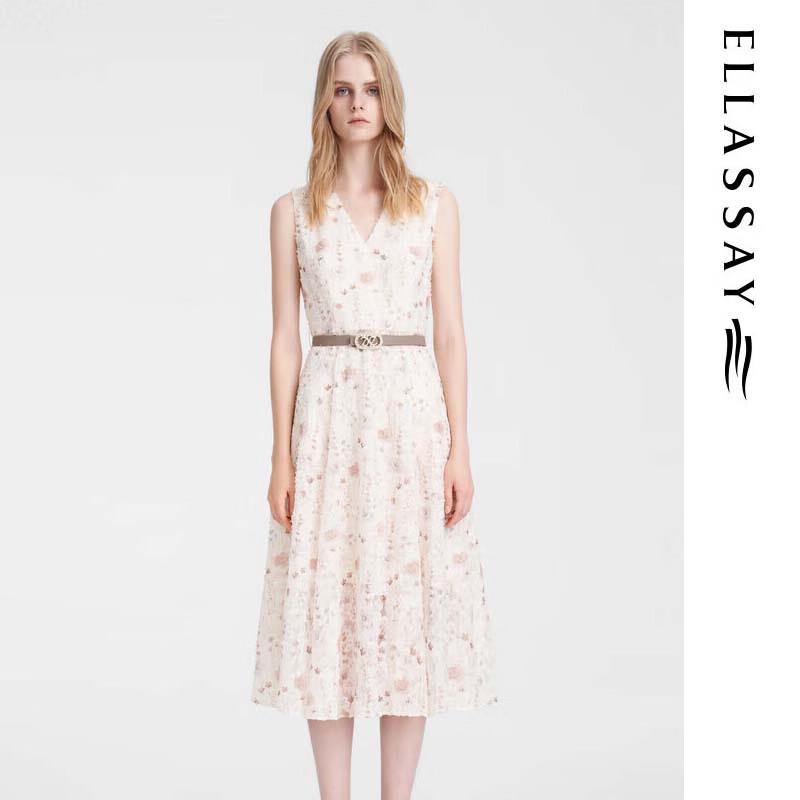 

ELLASSAY Women s Elegant V-neck Jacquard A-line Dress L