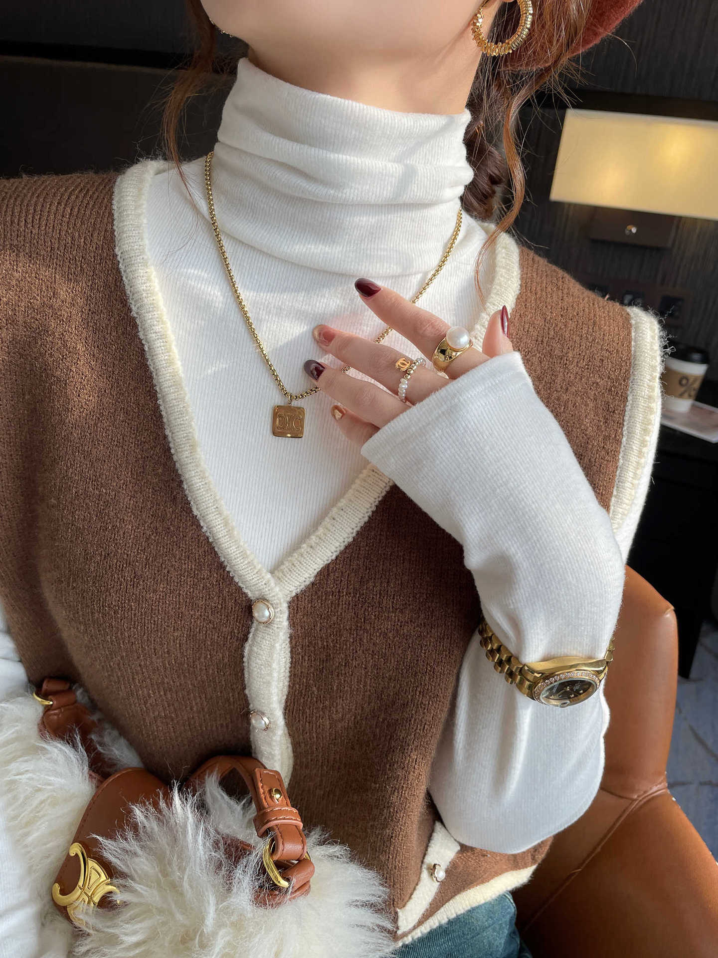 Рубашка из кашемира с высоким воротником и начесом для женщин, которую можно носить осенью и зимой, новый приталенный топ с воротником-стойкой и синим ворсом XL