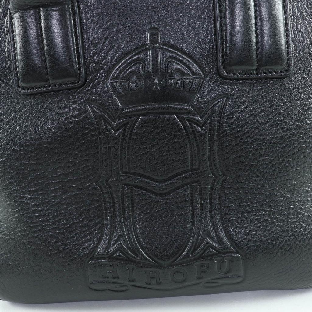 Great HIROFU Handbag Front Logo All Leather Tote Bag Black Leather Women Used