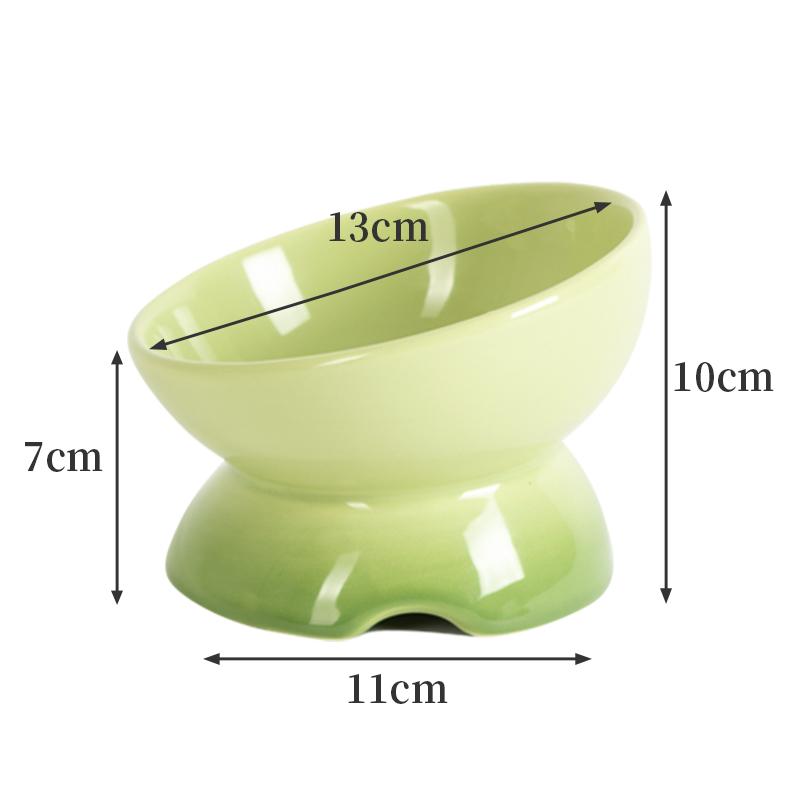 Creative Ceramic Tall Footed Bowls, Anti Overturning Neck Protection, Slanted Mouth, Gradient Color Cat Bowl, Pet Supplies , 1Pc