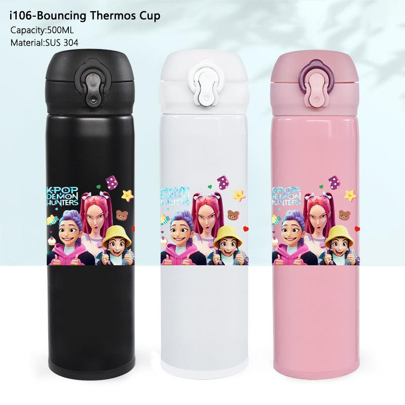 Stainless Steel Bouncing Thermos Cup KPOP Demon Hunter Girl Water Cup Shaga Male Ghost Sports Cup Car