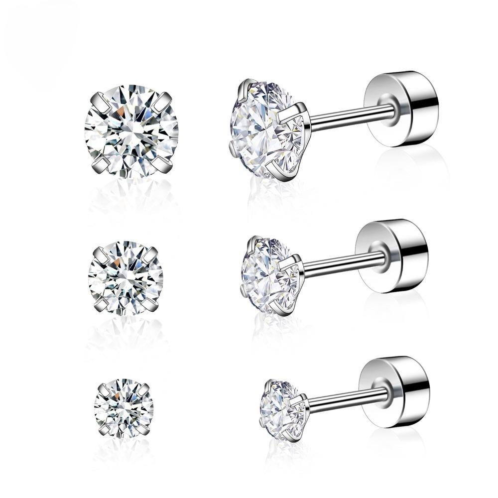 Modisch Einfach Glänzend 5A Zirkon Edelstahl Kreis Steckerohrringe für Männer Frauen Hip-Hop Punk Ohrknochen Piercing Schmuck Geschenke