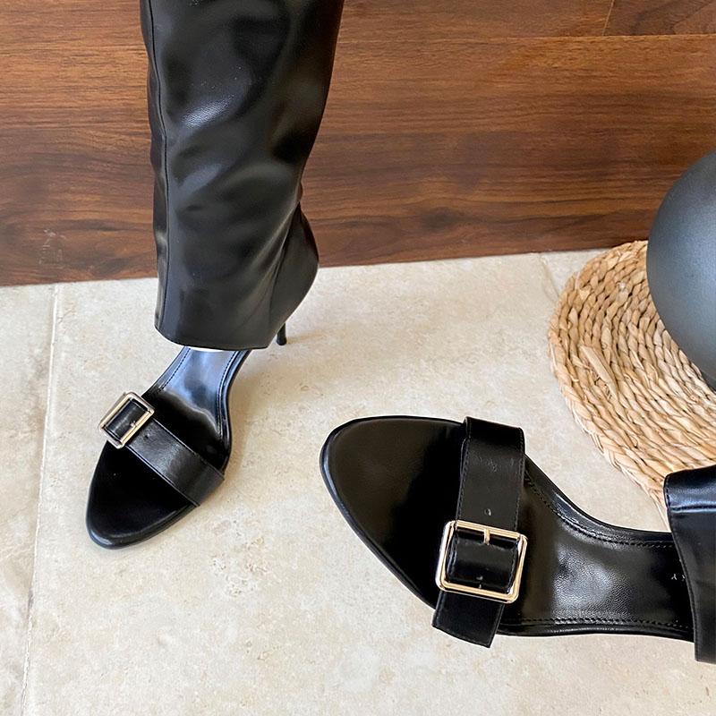 Fashion Female Open Toe Footwear Round Toe Women Knee High Boots Shoes With Thin Heels Fashion Buckle Ladies Heeled Sandals Boots Shoes