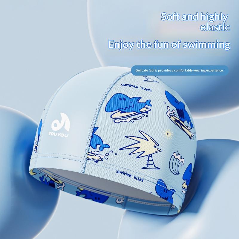 Kinder Niedlicher Aufdruck Badekappe Weicher Atmungsaktiver Stoff Badekappe Für Kinder Jungen Mädchen Sommer Strand Pool Wasserpark