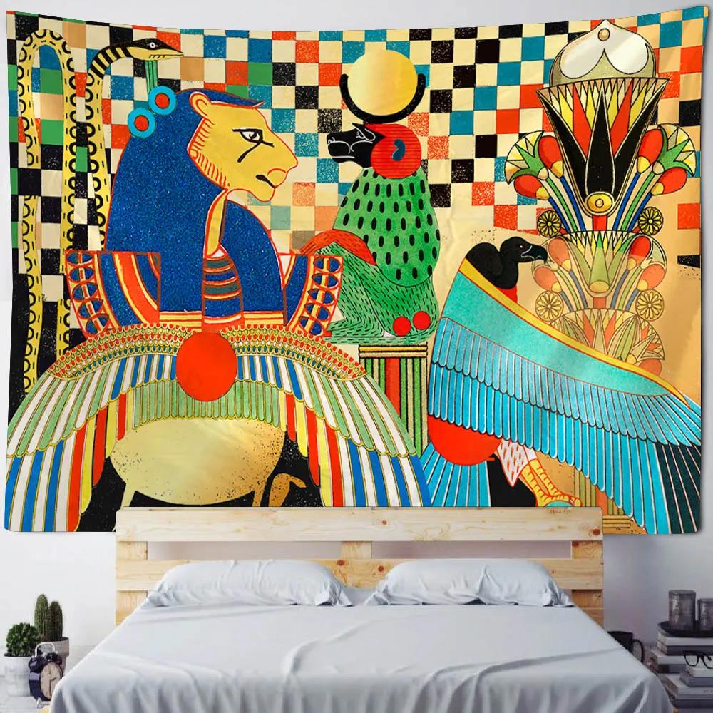 Vibrant Egyptian Art Tapestry  Colorful Mythical Creatures Perfect for Bedroom Decor Modern Boho Style Enhance Your Space