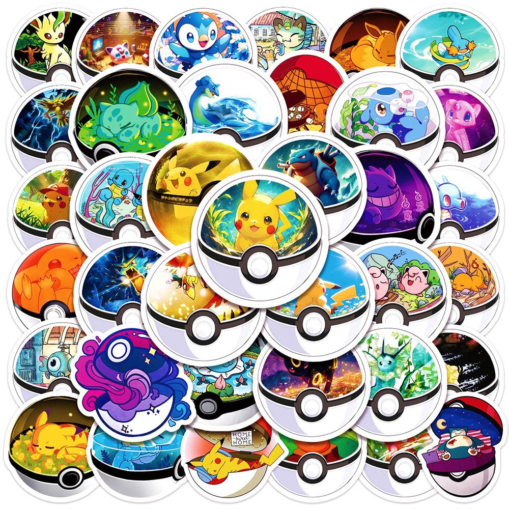 50Pcs Cartoon Anime Stickers Kids Toys Kawaii Poke Ball Pikachu Decals Skateboard Laptop Waterproof Sticker