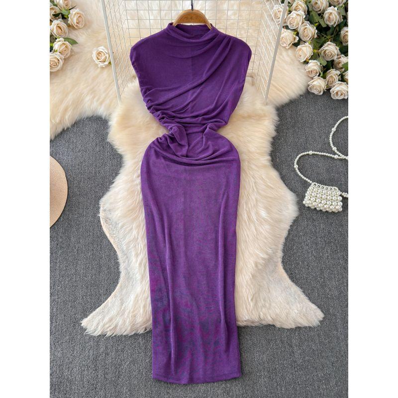 like Woman Dress Goddess Temperament Elegant with Small Highlights Pleated Waist Tight Slim Looking Half Turtleneck Bodycon Dress Fashion Long Dress
