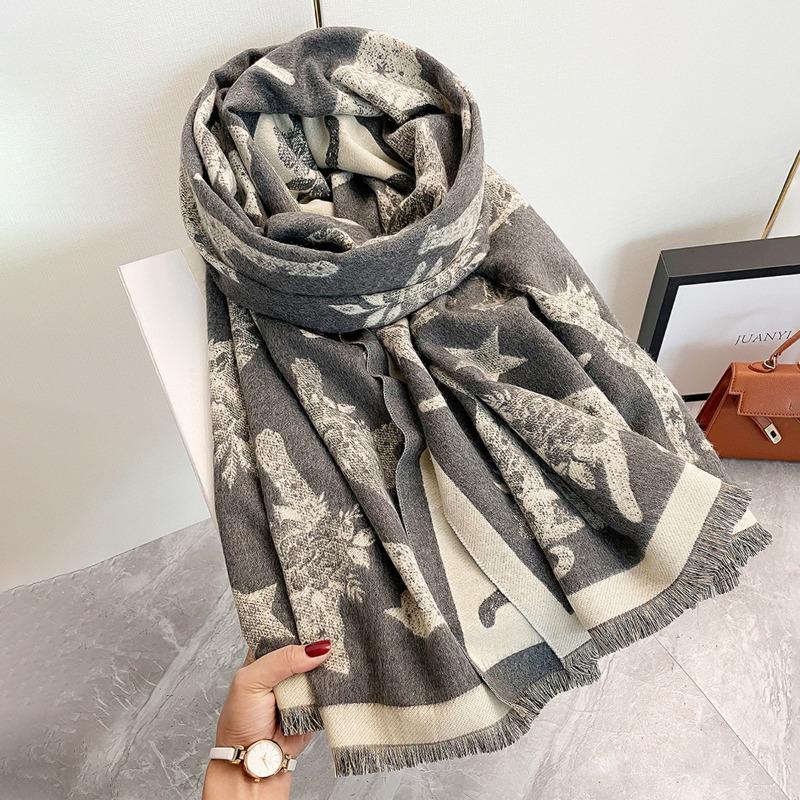 Women S Cat Silhouette Printed Double Sided Faux Cashmere Warm Scarf