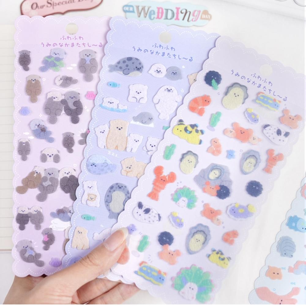 3 Pcs Kawaii Decor Shark Lobster Creative Felt Cloth Stationery Stickers For Scrapbooking Diy Journaling Cute Diary