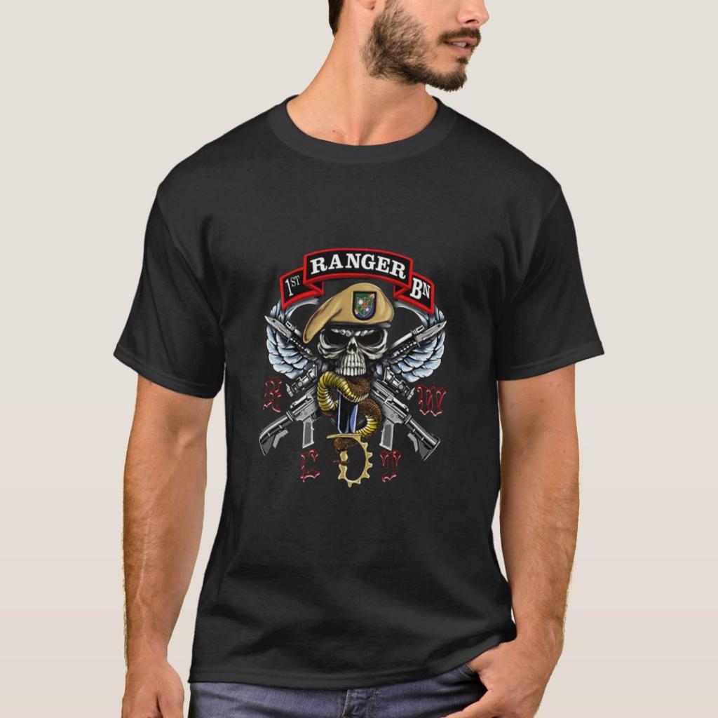 US Army Special Forces 1st Ranger Battalion Wings Beret Skull TShirt 100 Cotton ONeck Short Sleeve Summer Casual Mens Tshirt