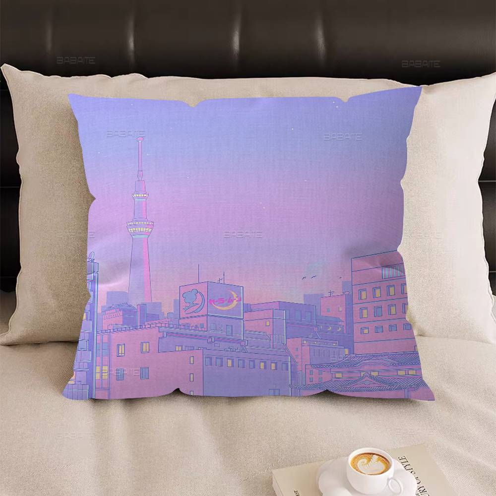 Pink Pastel Anime Moon Office Cushion Pillowcase Car Cushion Cover45X45CM Lumbar Pillowcase Sofa Pillowcover