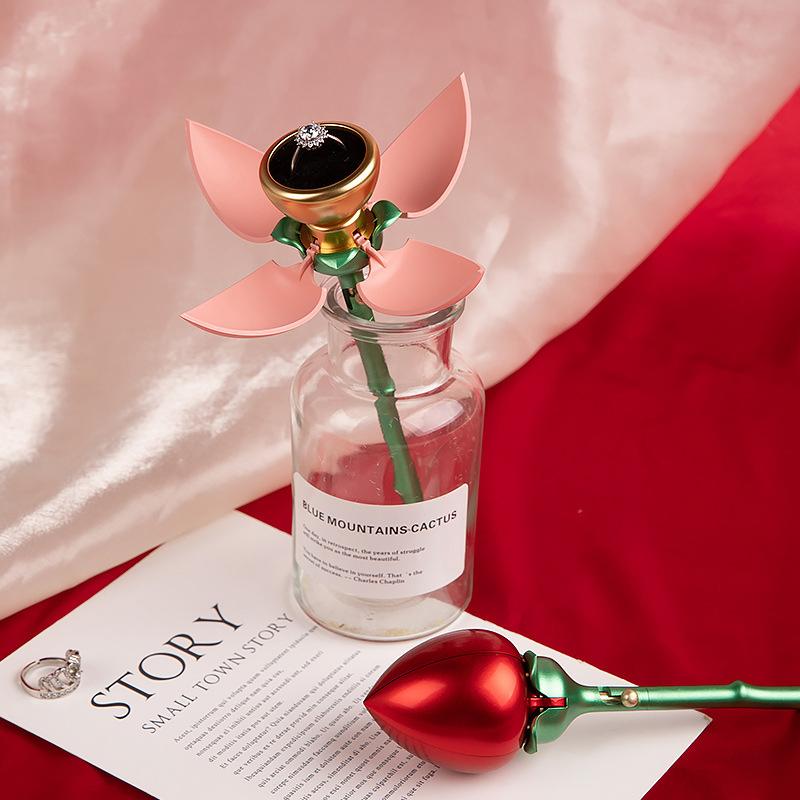 Rose Jewelry Box Creative Ring Necklace Packaging Display Boxes Wedding Ring Gift Box Women's Rings Jewelry Pack Storage Boxes