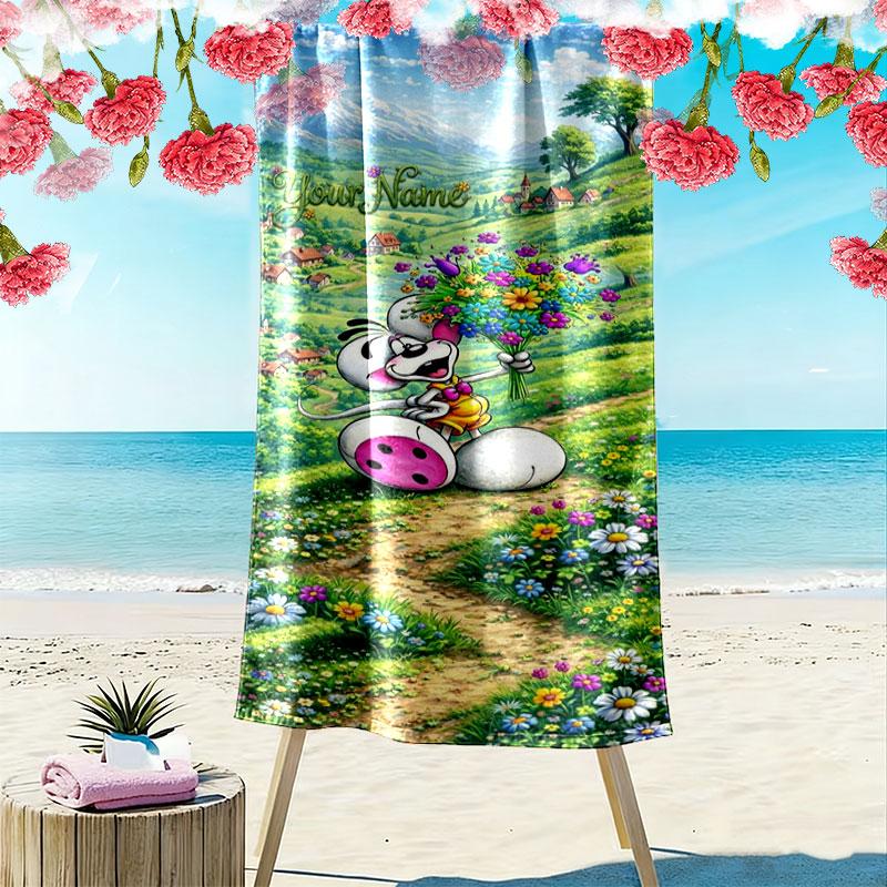 Diddl Custom Name Print Beach Towel, Large Soft Quick Dry Towel for Beach Camping Swimming