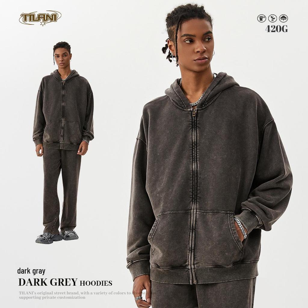 TILANI Unisex Water Batik Heavy Terry Zip Hoodie - Casual Sweatshirt Jacket