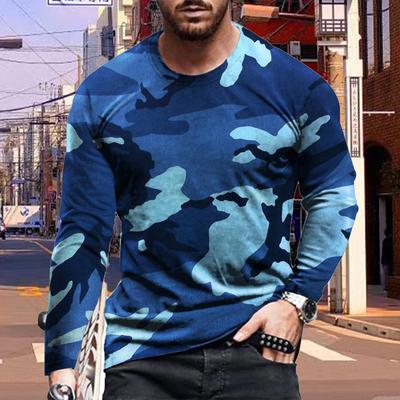 Nuevas camisetas para hombre con estampado de colores mezclados en 3D, camisetas de manga larga, cuello redondo, ropa informal para hombre, talla grande
