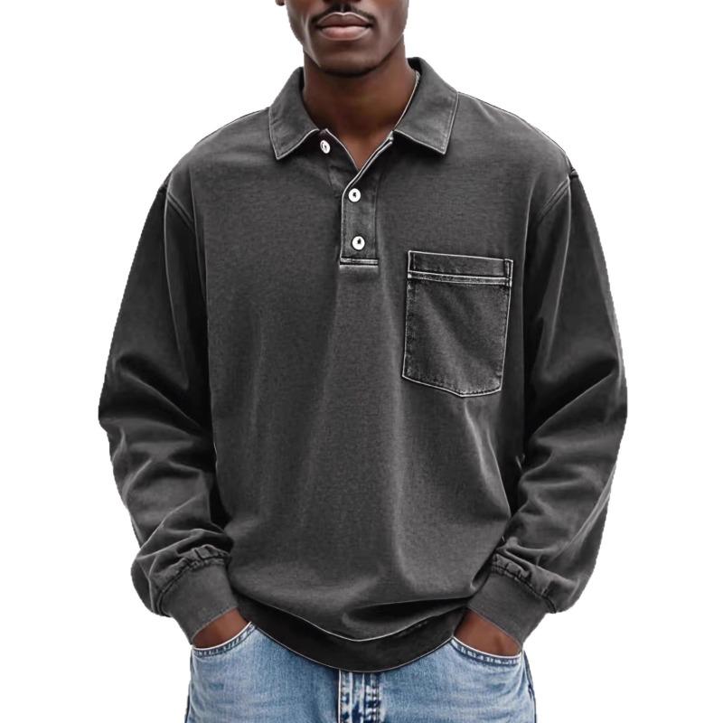New Men's Casual Versatile Long-sleeved Button-down Collar Shirt Polo Shirt