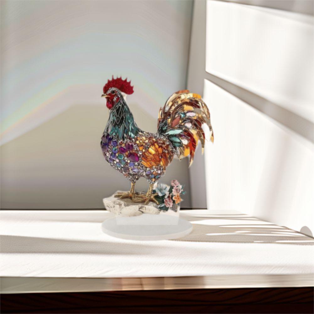2D Flat Animal Statue Ornament Acrylic Miniatures Figurine Sculpture Rooster Ornament  Living Room