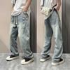 Hong Kong Trend Vară Bărbați Nou cu picior drept Blugi cu litere personalizate Hip-Hop Ins Trendy High Street Trendy Huligan Pantaloni frumoși