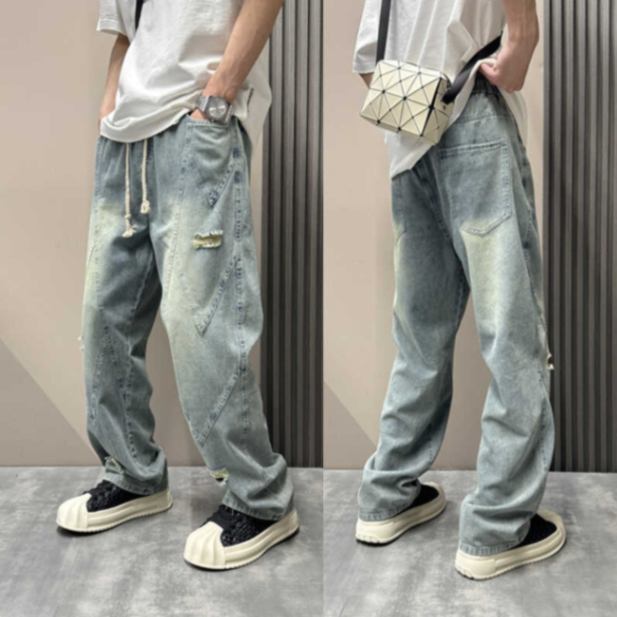 Hong Kong Trend Vară Bărbați Nou cu picior drept Blugi cu litere personalizate Hip-Hop Ins Trendy High Street Trendy Huligan Pantaloni frumoși