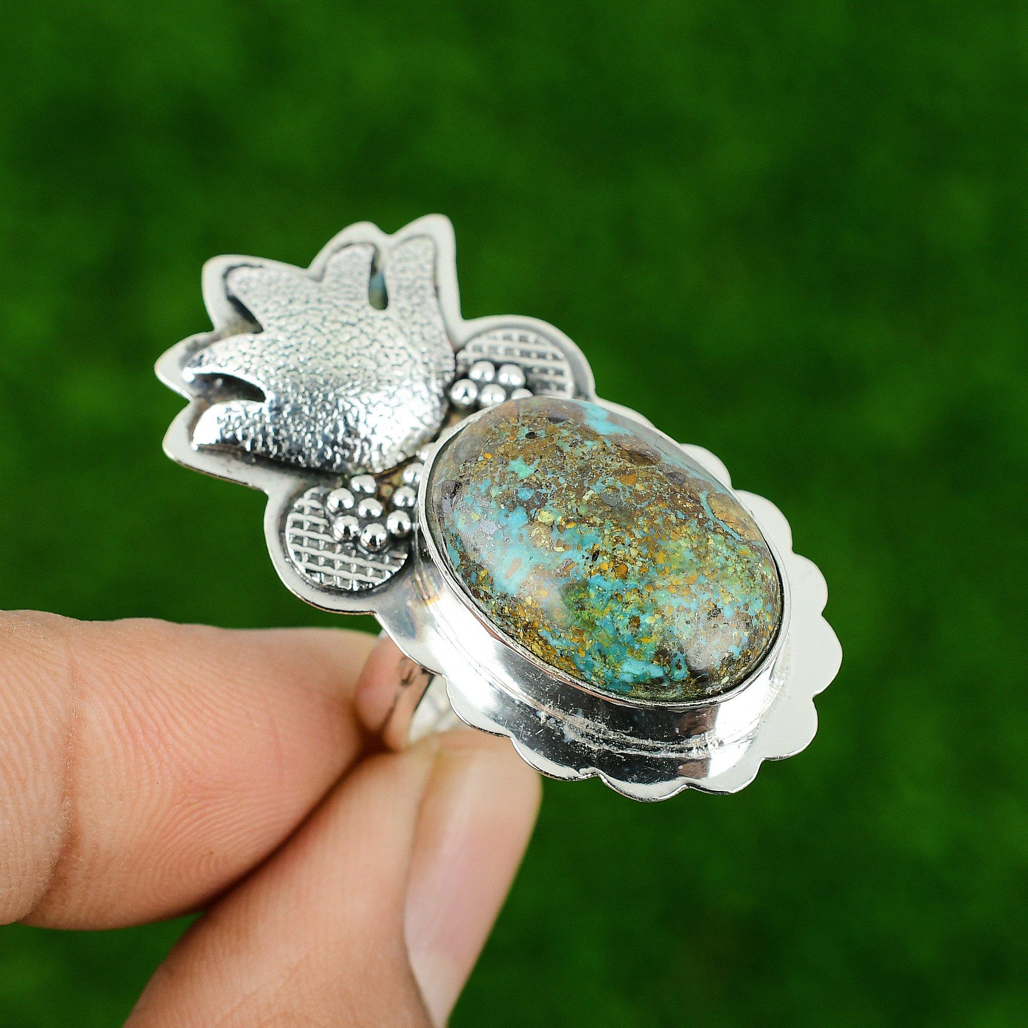 

925 Silver Oval Shattuckite Stone Ethnic Birthday Statement Unique Ring Jewelry Adjustable