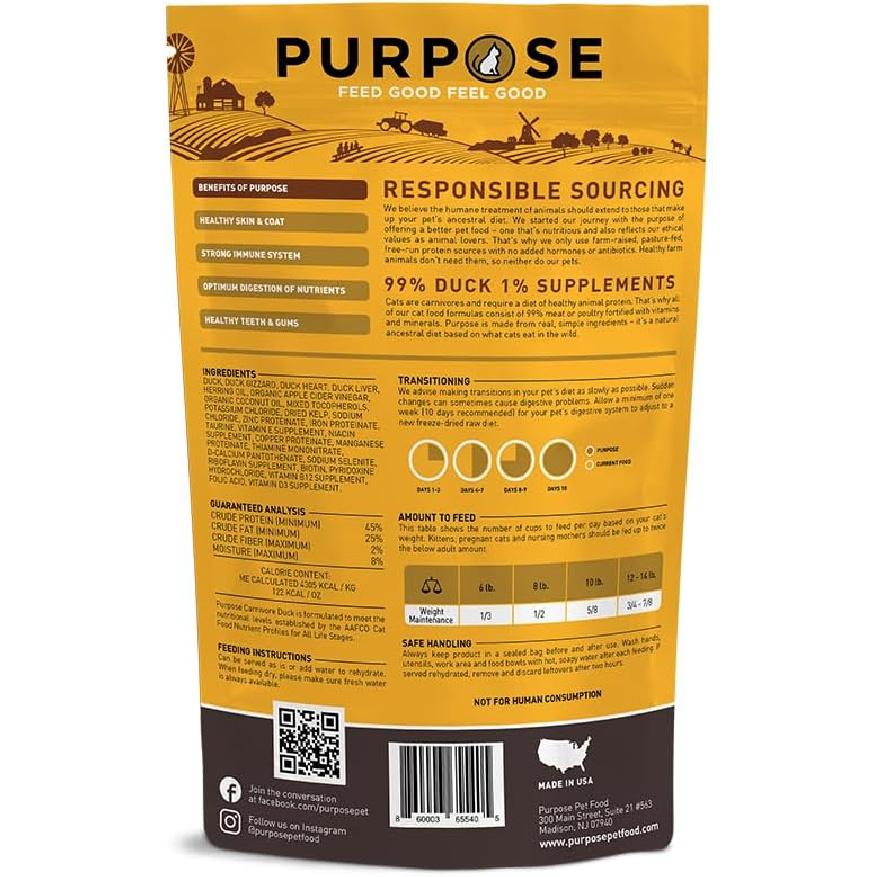 PURPOSE Freeze Dried Raw Cat Food, Grain Free Dry Cat Food, Complete Balanced Meal or Topper, Protein Rich Cat Food for All Breeds and Life Stages,