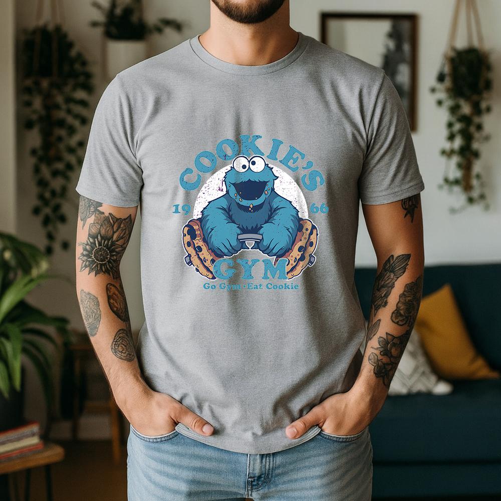 2026 Summer 100 Cotton CookieS Gym Graphic Oversized Tee Cookie Monster 1966 Retro Funny Cartoon Themed Short Sleeve