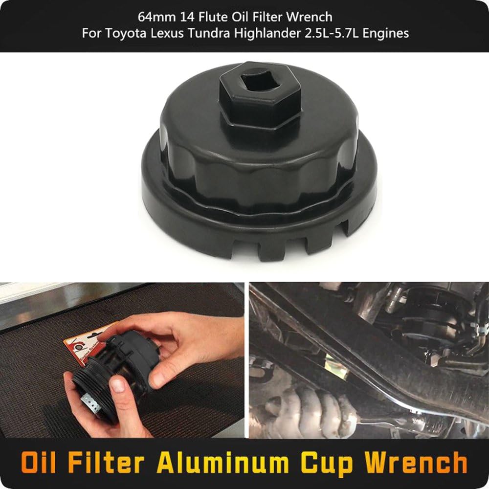 LIAMTU Aluminum Cup Wrench For Removing Toyota Oil Filter Caps, 64Mm Flute, Fits 2.5L To 5.7L Engines, Black : Automotive