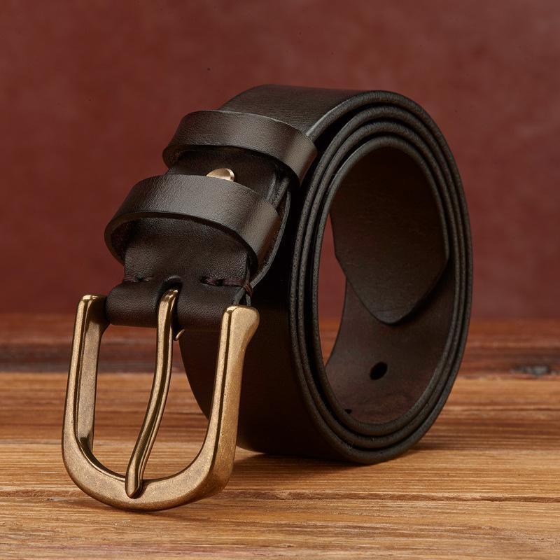 Handmade Retro First-Layer Cowhide Belt Men'S Genuine Leather Pin Buckle Youth Simple And Versatile Casual Jeans Belt Men'S