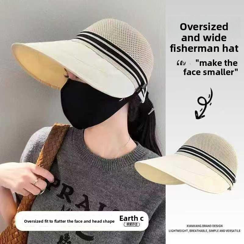 Summer New Hollow Breathable Fisherman Hat for Women, Outdoor Sun Protection, Suitable for Ponytails, Fashionable Baseball Cap, 2-pack