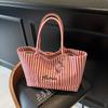 Ins Wind Striped Canvas Handbag Women's 2025 Spring and Summer Large Capacity Tote Bag Shoulder Bag Travel Bag