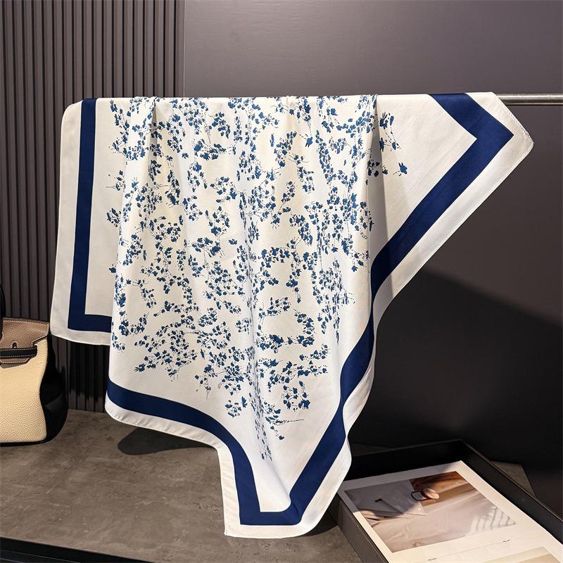 2026 New Floral Print Twill Silk Square Scarf Women Bandana Shawls Soft Foulard Femme Hijab Bufandas Neckerchief Hairband 90CM