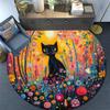 Black Cat in Flowers Round Area Rug,Carpet Rug for Living Room Bedroom Sofa Playroom Decor,Non-slip Floor Mat