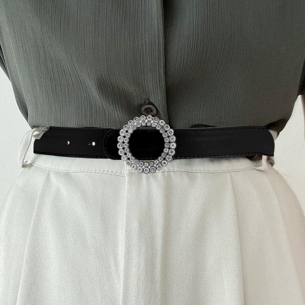 Ladies Belt Double Ring Double Diamond Round Button Head Belt