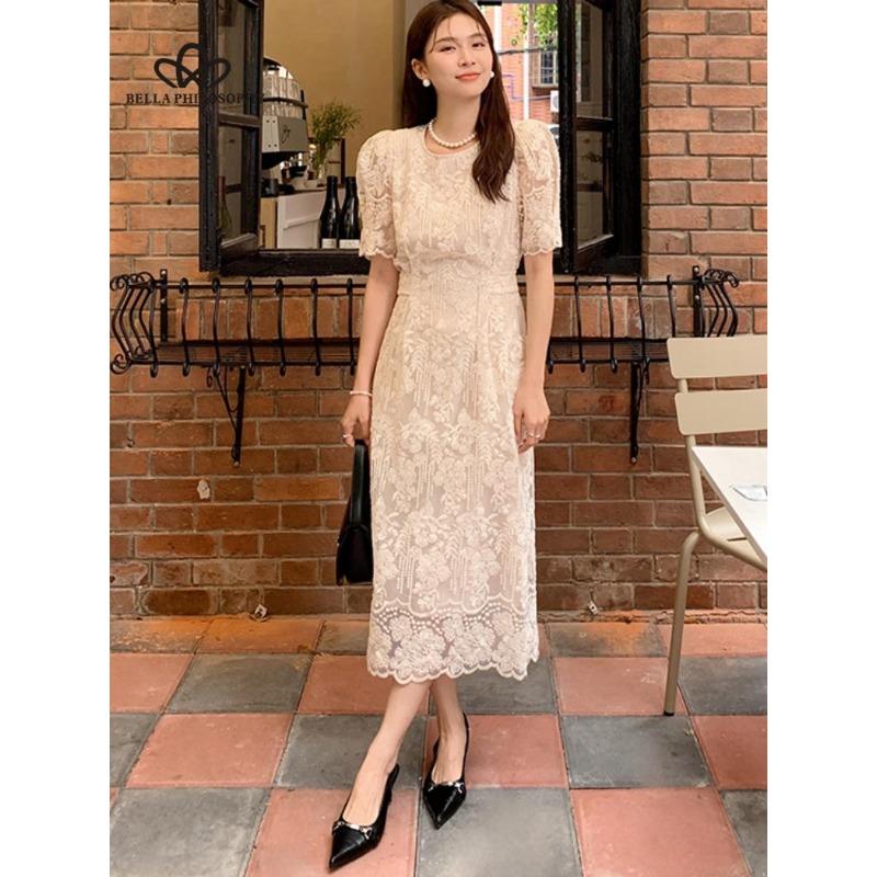 Summer New French Style Elegant Round Neck Embroidered Dress Short Sleeve Dress Women Elegant Party Dress