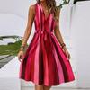 Women's Summer Fashion Solid Color V-Neck Wooden Ears Waist Waist Vacation Casual Dress