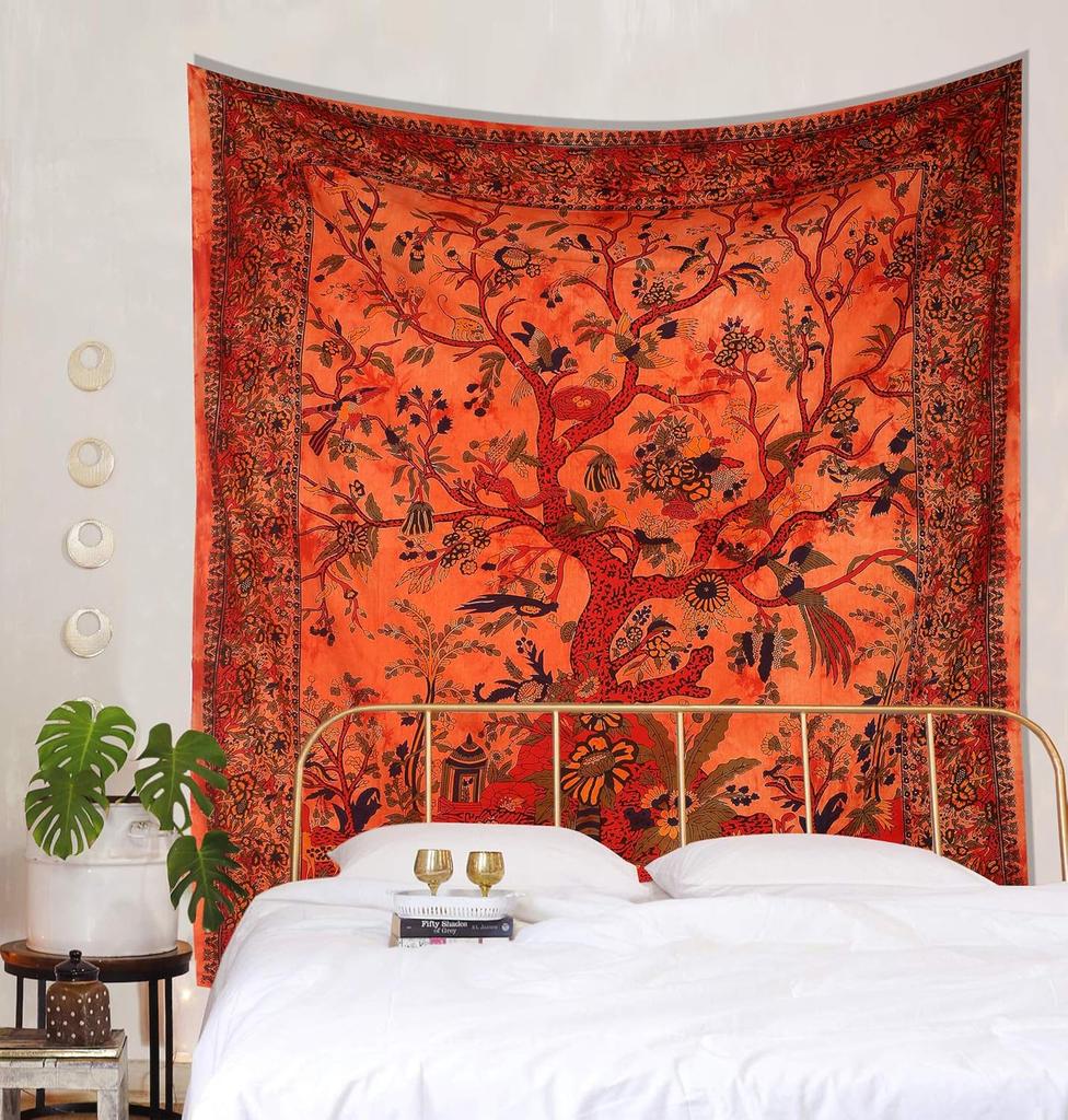 Indian Tree of Life Tapestry Boho Wall Art Multicolor Floral Design Ethnic Decor for Home Living Room Bedroom Yoga Space