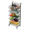 Fruit Vegetable Basket, 5-Tier Adjustable Rolling Pantry Kitchen Cart On Wheels, Metal Wire Storage Basket Cart for Fruit, Potato, Onion, Vegetable,