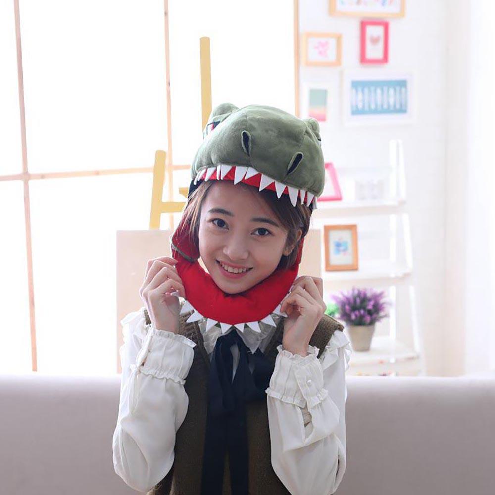 PP Cotton Doll Plush Dinosaur Hat Green Plush Shark Hat Headgear Dinosaur  Christmas Gift