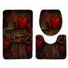 Rose Petal Series Printed Toilet Floor Mat Three-piece Bathroom Slip Carpet Set