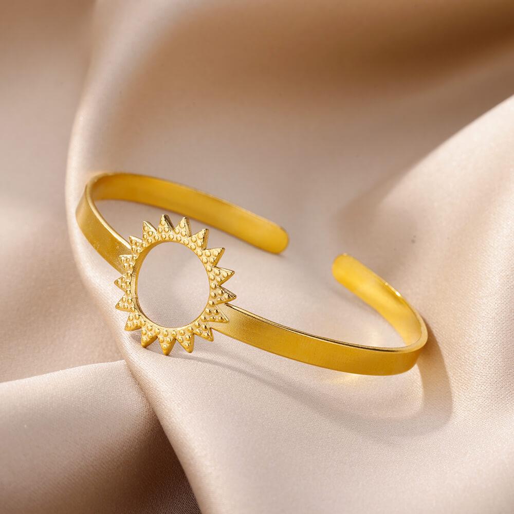 Bracelets Joncs Ouvrants à Trois Couches en Acier Inoxydable pour Femmes Rétro Couleur Or Bracelet Manchette Esthétique Zircon Pulseras Cadeaux