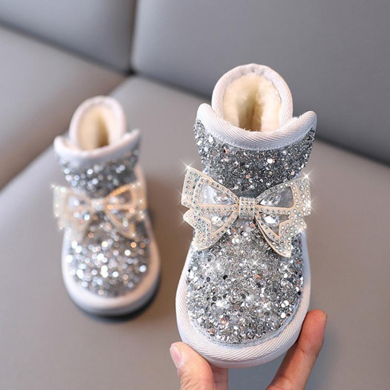 Winter Girls' Boots Fashion Bow Tie Girl Shoe Comfort Versatile Child Shoes Anti Slip Cute Snow Boot Warm Thick Ankle Boots