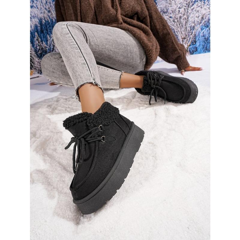 Cross-border popular women's cotton shoes autumn and winter new large-size round head thick-soled velvet straps sewn shoes snow boots women