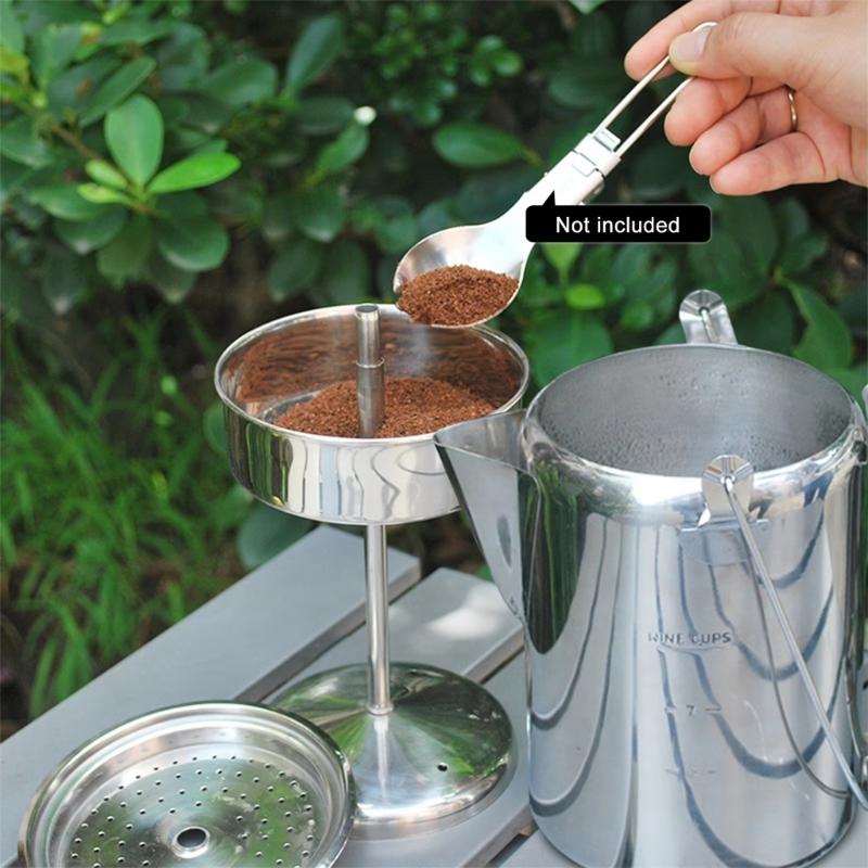 Kaffeperkolator med gångjärnslock Rostfritt stål Genomskinlig knopp Kaffebryggare Kaffekanna för lägereldar och spishällsbryggning