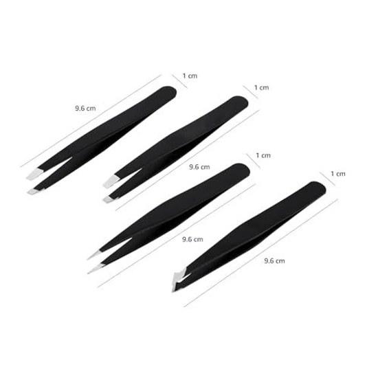 Basics High Precision Tweezers Hair Removal Case Black 4-Piece Set