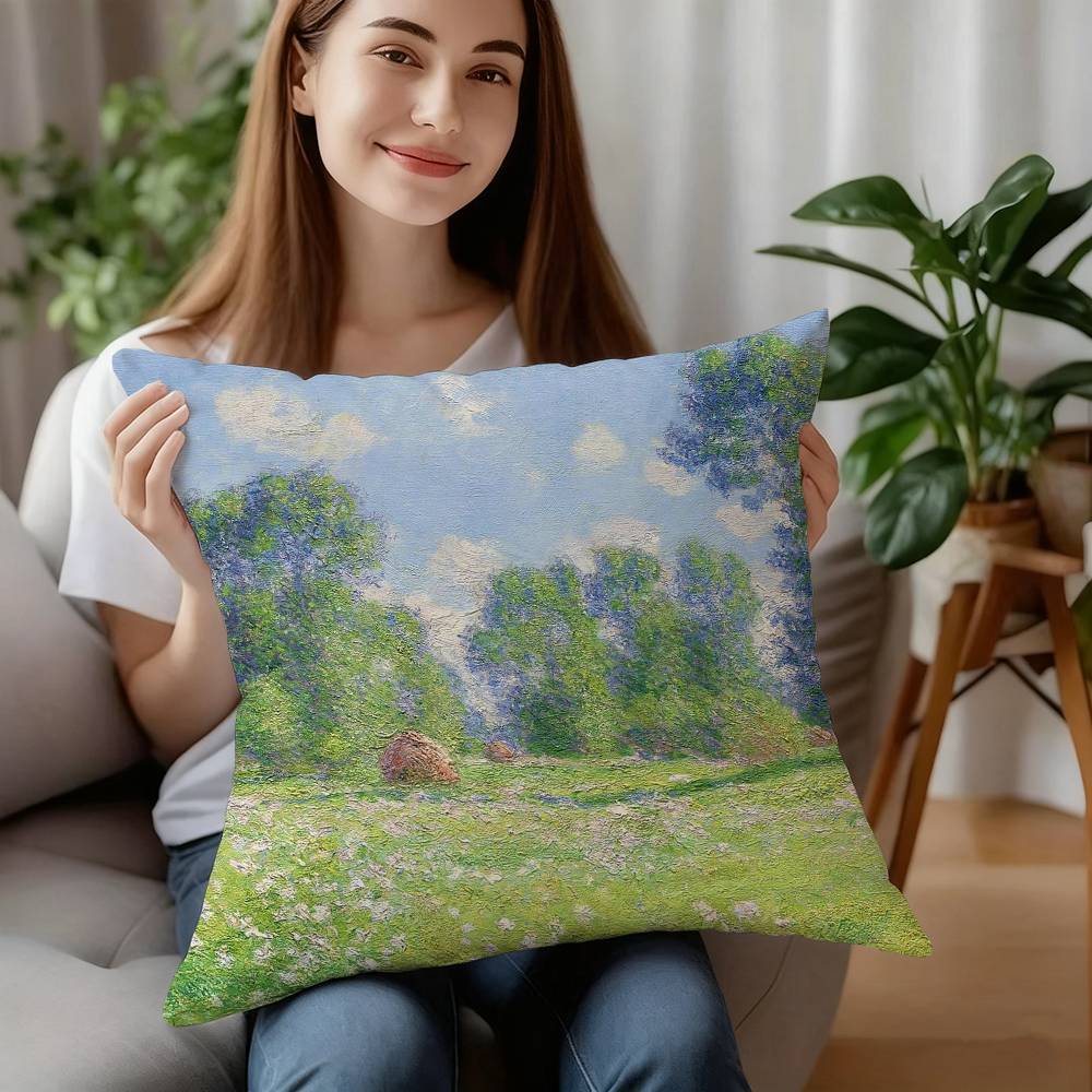 C-Claude MonetS Art Pillow Case Sofa Decorative Home Double-sided Printing Short Plush Cushion Pillow Cover Holiday Gift